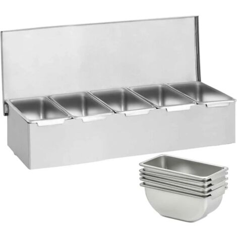 Senderpick – Boîte de stockage en acier inoxydable 5 grilles amovibles – 38 x 15 x 9 cm – Couvercle flip pour protection – Facile à nettoyer