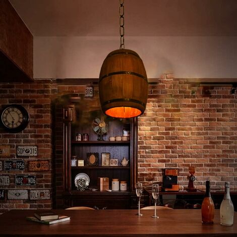 Senderpick – Chandelier en bois et fer E26 – Lustre rétro vintage – Chaîne réglable 10-90 cm – Pour cuisine, salon, chambre, bar