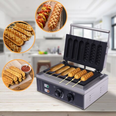 Senderpick – Gaufrier professionnel en acier inoxydable 1,5 kW – Minuterie 0-5 min – Double plaque pour 6 gaufres – Température 50-300 °C