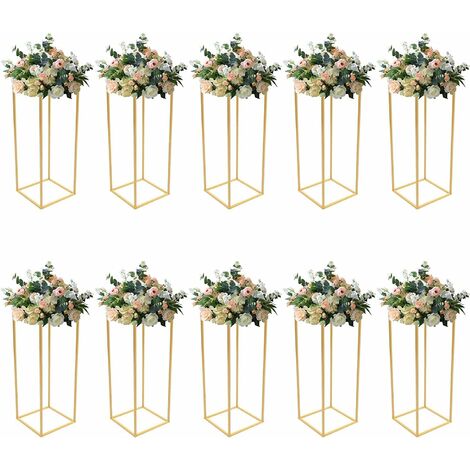 Senderpick – Lot de 10 vases à fleurs dorés – Design géométrique rectangulaire – Amovibles pour décorations de mariage – Hauteur 60cm
