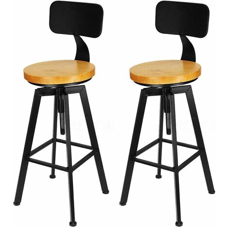 Senderpick – Lot de 2 tabourets de bar réglables 64-84 cm – Métal et bois – Design rétro – Repose-pieds intégré pour confort optimal