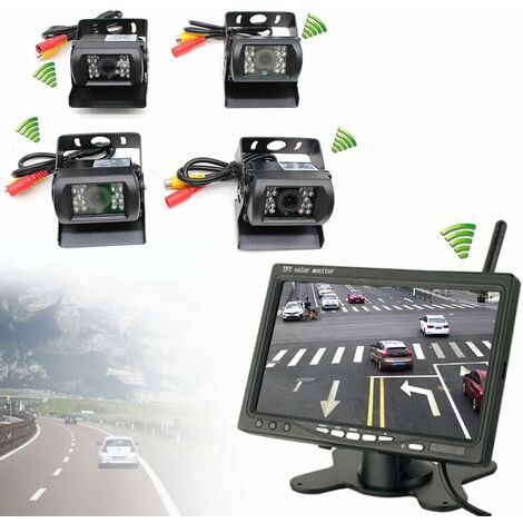 Senderpick – Lot de 4 caméras de recul sans fil – Vision nocturne 15m avec 18 LED IR – Moniteur LCD 7 pouces – Étanche IP67 pour voiture