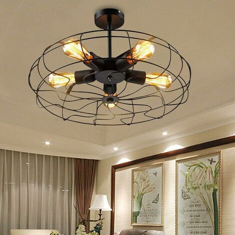 Senderpick – Lustre industriel rétro en fer noir – Plafonnier 5 lumières E27 – Diamètre 46 cm – Pour salon, chambre, restaurant
