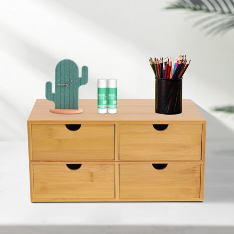 Senderpick – Meuble de rangement en bambou avec 4 tiroirs – Nanobambou durable – Pour bureau et maison – Design minimaliste et élégant