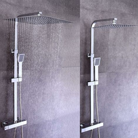 Senderpick – Mitigeur de douche thermostatique avec pommeau carré 400mm – Acier inoxydable – Installation murale – Température réglable jusqu'à 38°C
