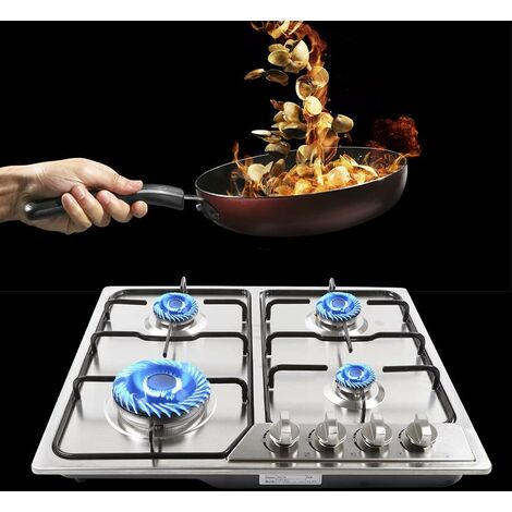 Senderpick – Table de cuisson à gaz 4 brûleurs encastrable – Acier inoxydable – Grilles métalliques – 58 x 50 cm – Compatible gaz naturel ou propane