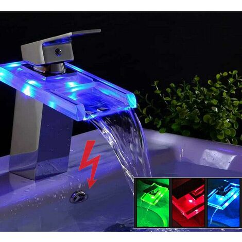 Senderpick – Robinet électrique à cascade en verre LED RGB – Température indiquée par couleur – Laiton chromé – Installation facile pour éviers standards