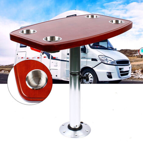 Senderpick – Table de bateau ovale en chêne laqué – Pied en aluminium réglable – 720 mm de hauteur max – 4 porte-gobelets intégrés