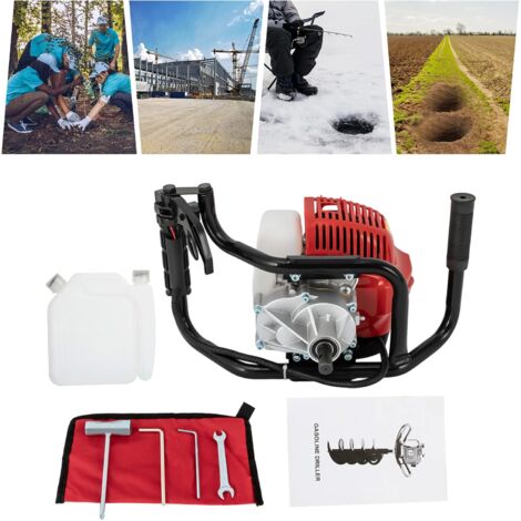 Senderpick – Tarière à essence 52cc – Moteur 2 temps 1,8 kW – Vitesse 6500 tr/min – Forage jusqu'à 20 cm – Construction métal robuste