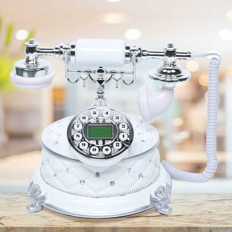 Senderpick – Téléphone fixe rétro blanc en résine – Dimensions 210 x 210 x 230 mm – Poids 2,3 kg – Pour salon, chambre, bureau