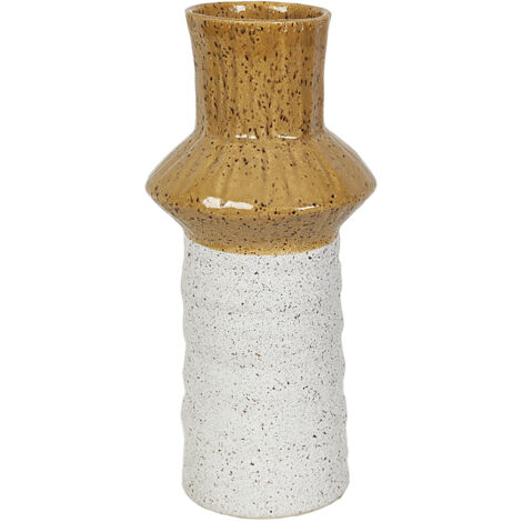 Senfgelbe/weiße Keramikvase, 17 x 17 x 34 cm
