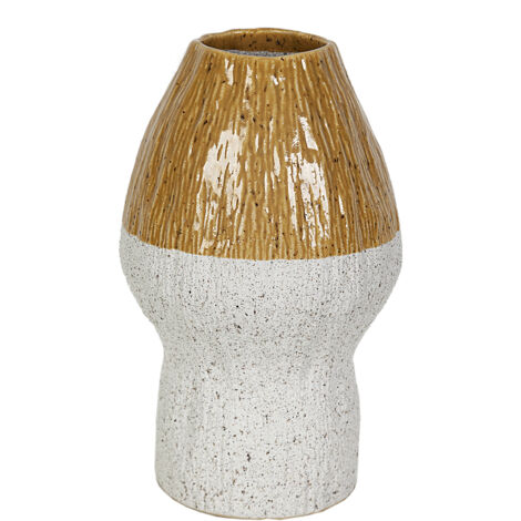 Senfgelbe/weiße Keramikvase, 18 x 18 x 29 cm