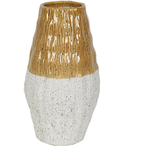 Senfgelbe/weiße Keramikvase, 18 x 18 x 33 cm