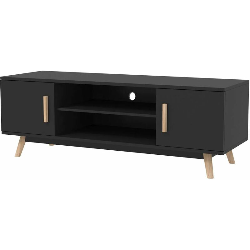 SENJA - TV 2 Kleiderschrank Stand - sauber, minimalistische Design - Optimale Lagerung (Regale und Fächer) - Schwarz - Schwarz