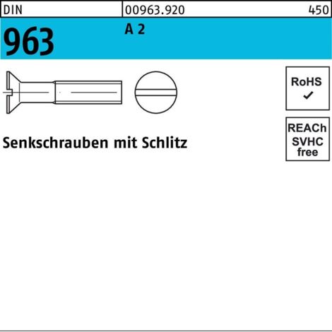 Senkschraube DIN 963 Schlitz M 2 x 8 A 2