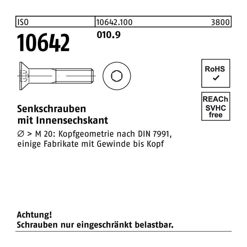 106421000060018 Senkschraube ISO 10642 Innensechskant M 6 x 18 010.9 | 04043952600054 106421000060018 Senkschraube ISO 10642 Innensechskant M 6 x 18 010.9 | 04043952600054