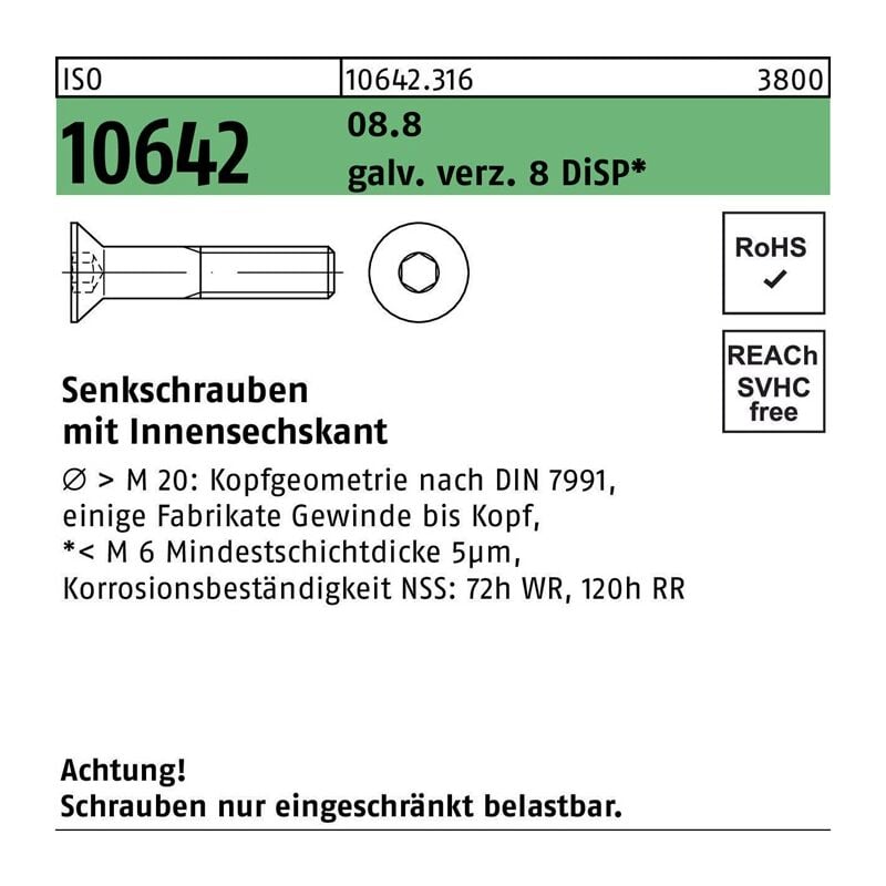 106423160080035 Senkschraube ISO 10642 Innensechskant M 8 x 35 8.8 galvanisch v | 04043952603048 106423160080035 Senkschraube ISO 10642 Innensechskant M 8 x 35 8.8 galvanisch v | 04043952603048