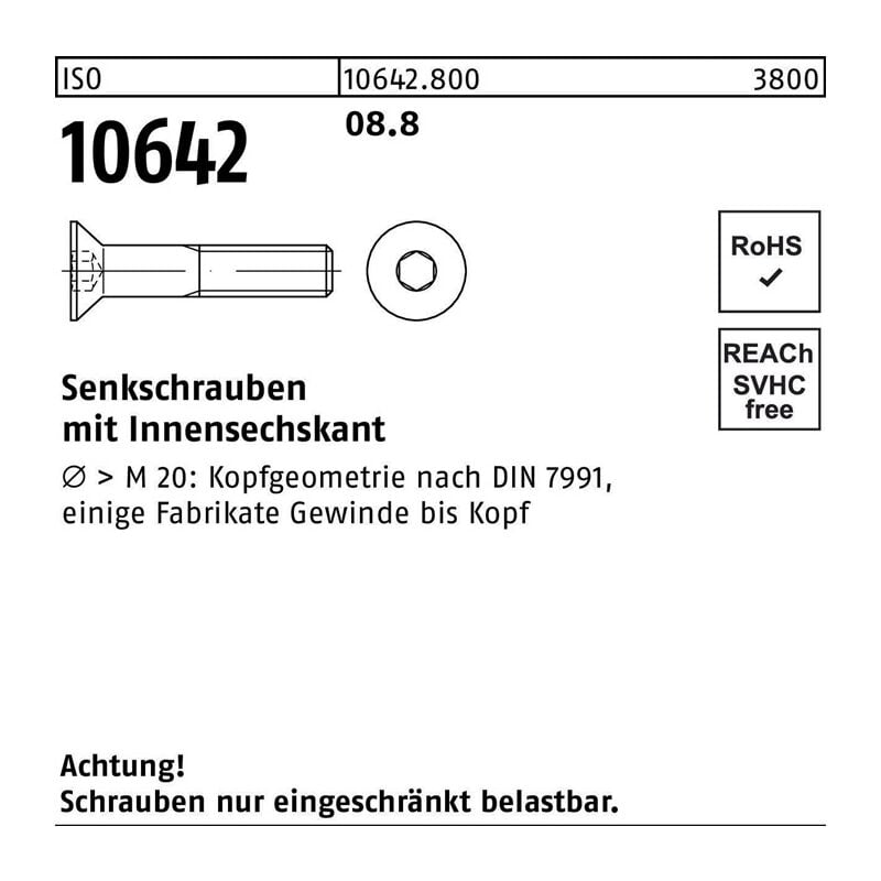 106428000120055 Senkschraube ISO 10642 Innensechskant M 12 x 55 8.8 | 04043952604328 106428000120055 Senkschraube ISO 10642 Innensechskant M 12 x 55 8.8 | 04043952604328