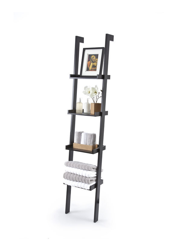 Sennen Ladder Shelf // Black Leaning Bookshelf with 4 Tiers