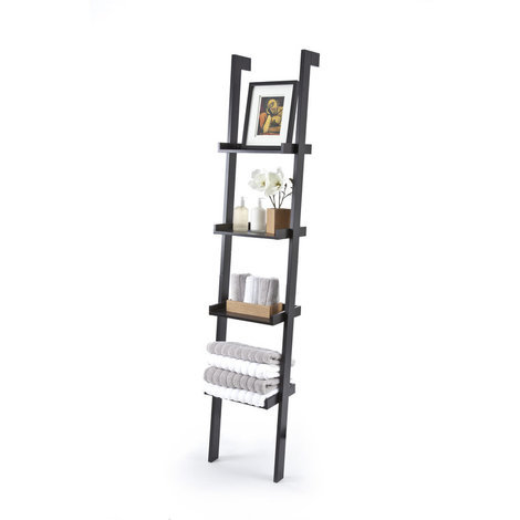 Sennen Ladder Shelf // Black Wooden Leaning Bookcase with 4 Tiers - Black