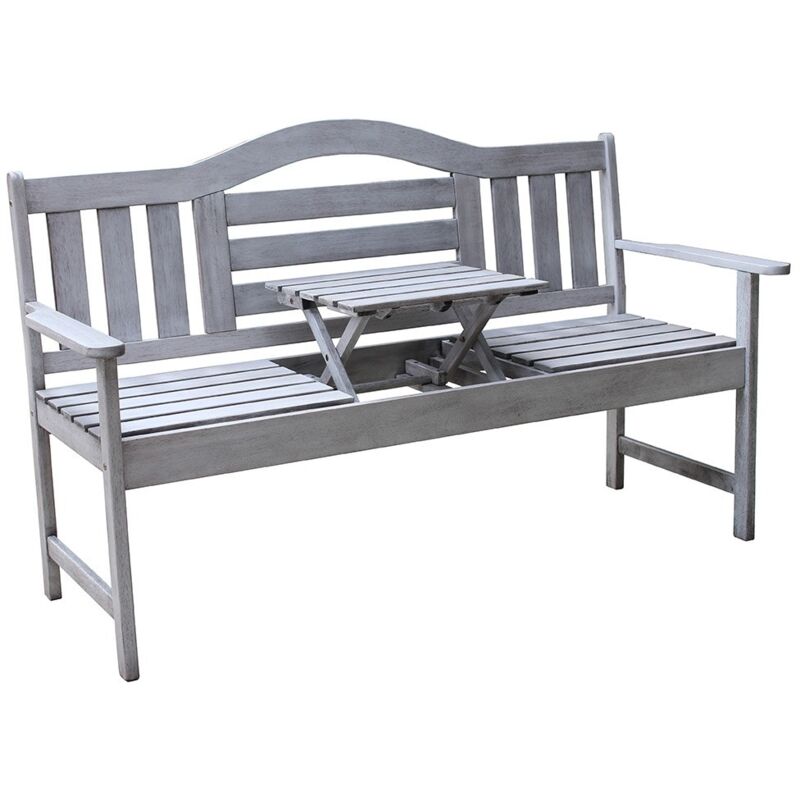 Vivol - SenS-Line Banc de jardin Nevada avec table pliante - Gris - 150 cm - Bois dur Meranti