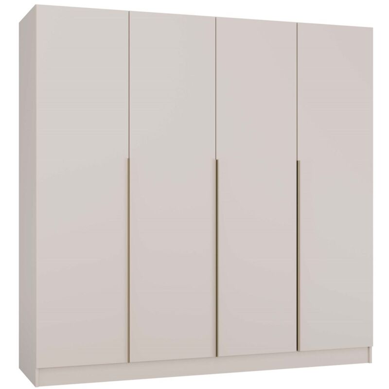 Topeshop – Armoire 4 portes beige cachemire 200x200 cm – Poignées dorées – 11 étagères – Tringle pour cintres – Qualité polonaise Topeshop – Armoire 4 portes beige cachemire 200x200 cm – Poignées dorées – 11 étagères – Tringle pour cintres – Qualité polonaise