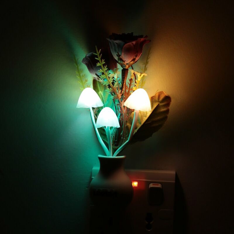 

Sensor de luz de cambio de color LED, seta de ahorro de energia, planta de flor de rosa purpura, decoracion de cama en maceta, lampara de noche,