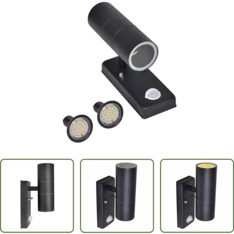 Sensor de movimiento - Aplique de pared con sensor y LED, acero inoxidable, negro