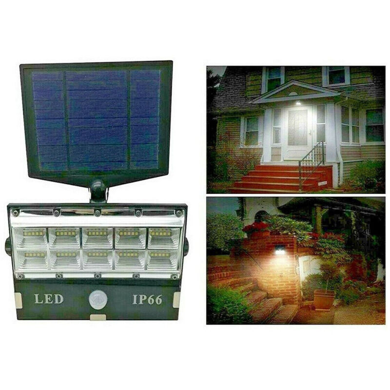 Trade Shop Traesio - Trade Shop - Faro Faretto 50 Led Sensore Movimiento y Pannello Solare Recaricabile Luce Bianca -