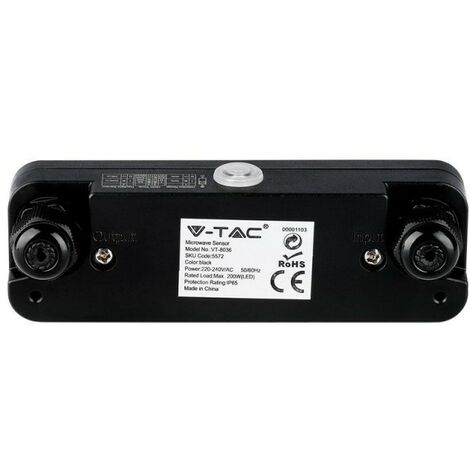 Sensor de movimiento para microondas V-TAC de 180° para montaje en techo, negro (máx. 200 W), IP65