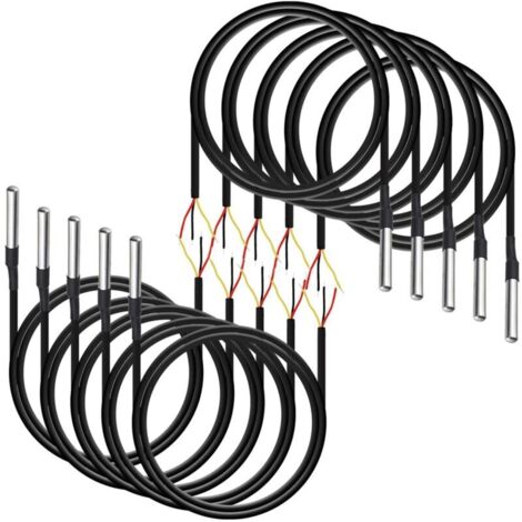 Sensor de temperatura impermeable de 10 piezas, cable térmico digital (-55℃ a +125℃) - 1 metro/3,2 pies