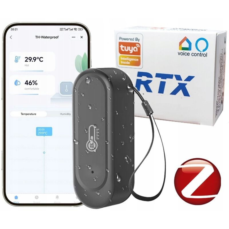 Sensor de temperatura y humedad exterior RTX Tuya Zigbee Negro