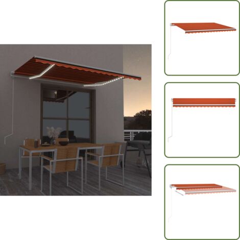Sensor de viento - vidaXL Toldo automático LED sensor de viento naranja marrón 450x300 cm - Luces LED