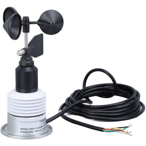 Sensor meteorológico 5 en 1 con cable: mide temperatura, humedad, velocidad y dirección del viento, presión atmosférica. Alimentación: 9-30 V CC, IP64, RS485.