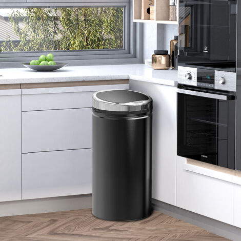 Sensor Mülleimer 42L, Elektrisch Automatischer Abfalleimer mit Deckel, Rostfrei, für Bad, Büro, Küche, Esszimmer, Stahl, Schwarz