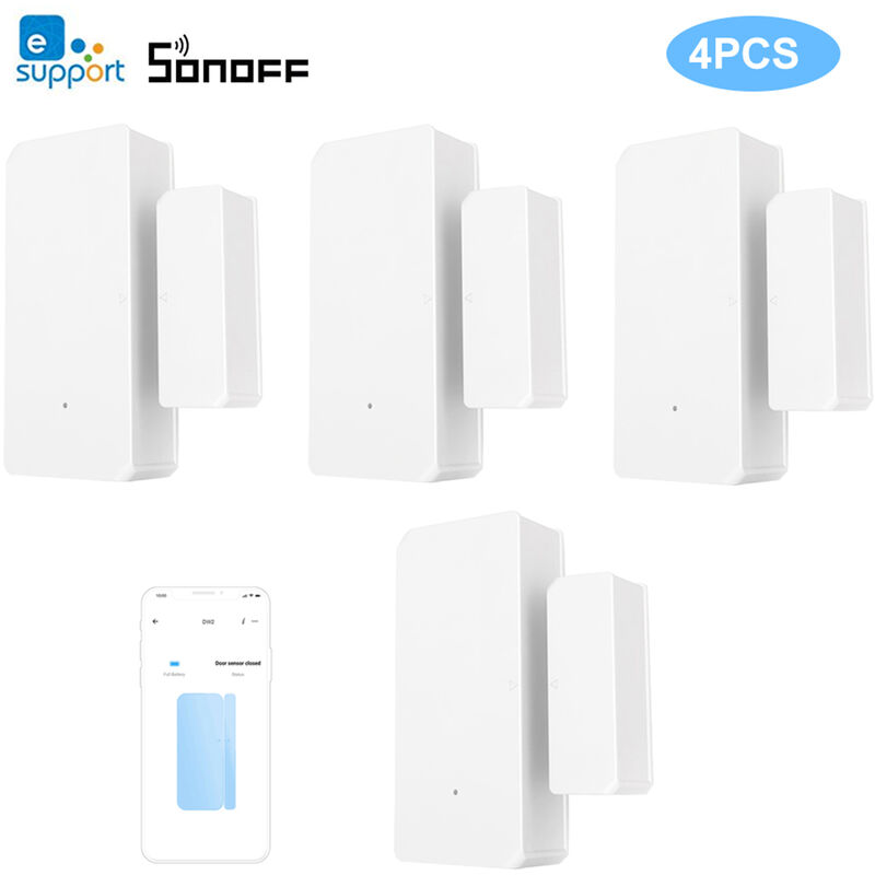 

Sensor DW2, Detectores abiertos / cerrados del sensor inalambrico de la alarma de la ventana de la puerta de Wifi,Blanco, 4 piezas - Sonoff