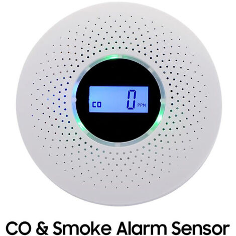 Sensore di allarme per monossido di carbonio e fumo, rilevatore di fumo e CO di tipo composito, indicatore con display LCD, PPM, installazione wireless a batteria (bianco)