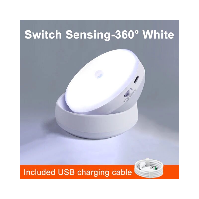 Image of Sensore di movimento circolare wireless Luce notturna a LED Armadietto di ricarica USB Luce notturna Camera da letto Lampada da comodino