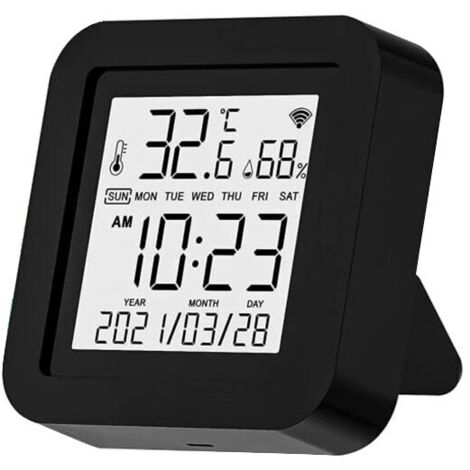 Sensore di temperatura e umidità, telecomando intelligente a infrarossi WIFI per TV/Home Theater/Condizionatore d'aria, schermo LCD, Tuya/Smart Life/Alexa/Assistente Google, 6,5 x 6,5 x 1,7 cm, nero
