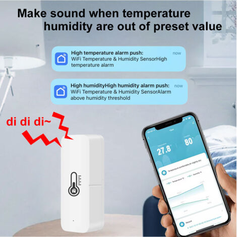 Sensore di temperatura e umidità wireless per interni ed esterni da 2 pezzi con notifiche tramite app remota e compatibile con l'app Tuya