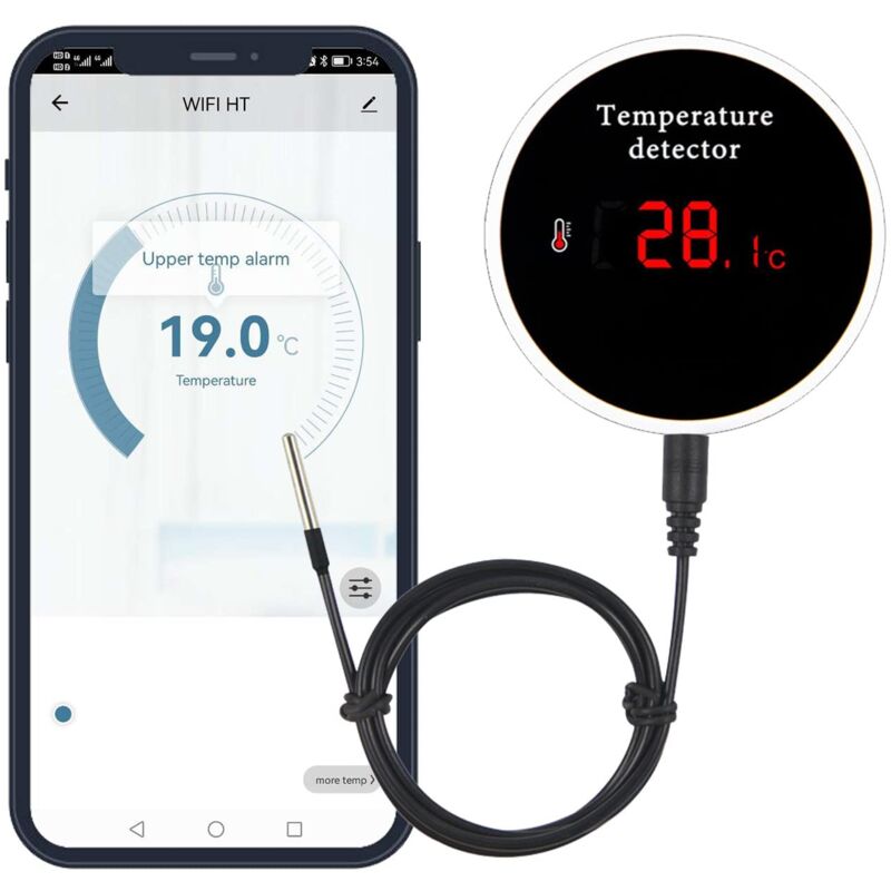 Image of Sensore di temperatura Wi-Fi Tuya con sonda esterna impermeabile, monitor di temperatura intelligente con display LCD retroilluminato, batteria