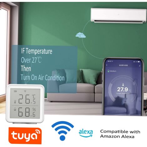 Sensore di umidità e temperatura intelligente WiFi Termometro igrometro interno compatibile con Alexa Super Long Range 230 piedi