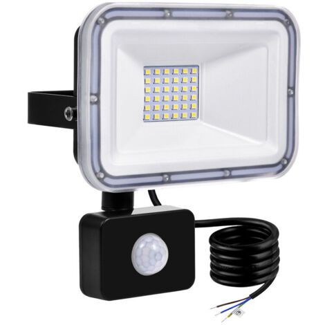 Sensore LED da esterno impermeabile da 30 W/nero, 6500 K, con rilevamento di movimento e luce bianca fredda, ideale per giardino e cortile.