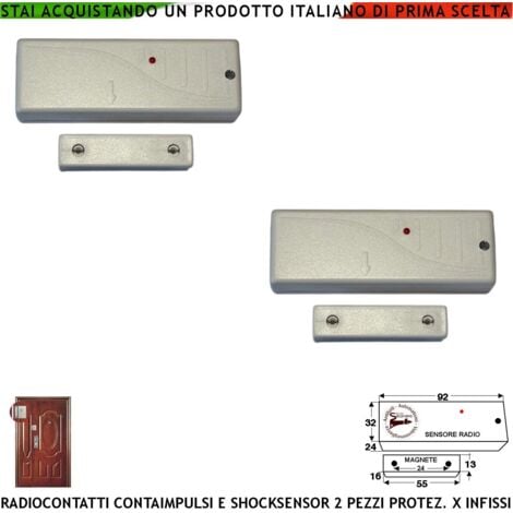 Sensore Magnetico Radio Fr. 433,92 MHz Rilevatore Sismico Regolabile 2 Pezzi Bianchi Per Antifurto Ingresso NC e Contaimpulsi Per Sintap CM 20 VR Sydra evo GSM Anticollisione Rileva Trapano e Scasso