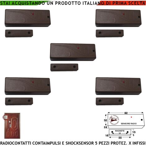 Sensore Magnetico Wireless Rilevatore Sismico Regolabile Codice Sydra 5 Pezzi Per Antifurto Ingresso NC e Contaimpulsi Per Switchallarm SecurLysa Allarme Anticollisione Rileva Trapano e Scasso