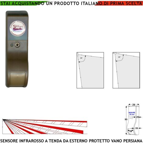 Sensore Movimento Estranei Dual Pir Infrarosso a Tenda da Esterno Marrone Per Finestra Rileva Intruso Invia Allarme Portata 8 MT 60° Vertic. 7° Oriz. Aliment. 12 V Assorb. 10 mA Cover ABS IP31