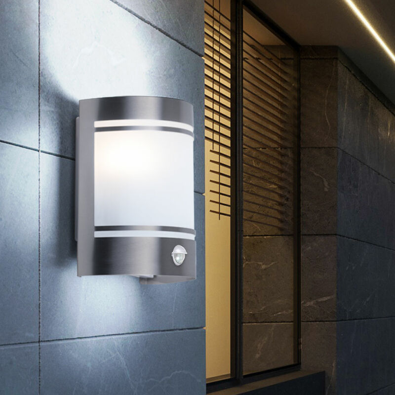 Image of Etc-shop - Lampada da parete per esterni lampada da parete in acciaio inossidabile con rilevatore di movimento lampada da parete con sensore, vetro,