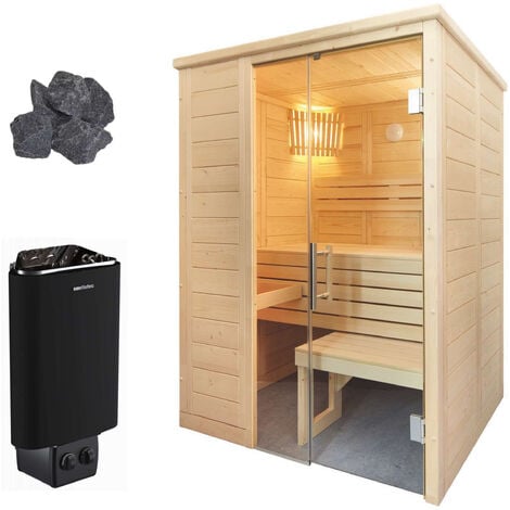 Sentiotec Alaska Mini Sauna Kompettset Massivsauna Saunakabine 160x110x204cm mit Saunaofen