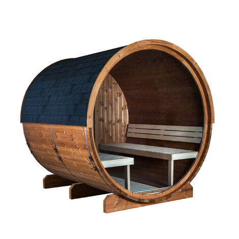 Sentiotec Kaski 220 View Fasssauna Außensauna Gartensauna aus Thermo-Kiefer Ø 220 x 220 cm
