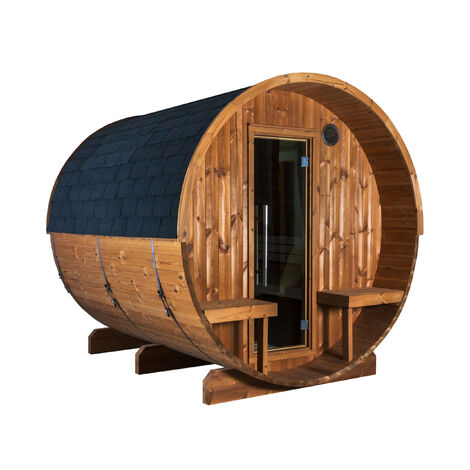 Sentiotec Kaski 240 Panorama Canopy Fasssauna Außensauna aus Thermo-Kiefer Ø 220 x 240 cm
